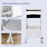 Qaba Kids Step Stool, Foldable Kitchen Helper with Blackboard and Lockable Handrail, for Toddler 3-6 Years Old, Grey(m-5)