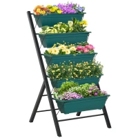 Outsunny 5-Tier Raised Garden Bed with 5 Planter Box, Outdoor Plant Stand Grow Containers with Leaking Holes for Balcony Patio Outdoor, Green(m-2)