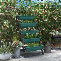 Outsunny 5-Tier Raised Garden Bed with 5 Planter Box, Outdoor Plant Stand Grow Containers with Leaking Holes for Balcony Patio Outdoor, Green(m-1)