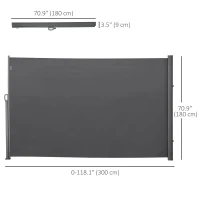 Outsunny 118" x 71" Outdoor Folding Privacy Screen Retractable Side Awning Patio with Resistance to UV Rays and Wind Grey(m-3)
