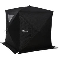 Outsunny 2 Person Ice Fishing Shelter, Pop-up Ice Fishing Tent, Ice Shanty, Portable and Insulated, with 2 Doors and Carrying Bag, Black(m-1)