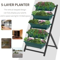 Outsunny 5-Tier Raised Garden Bed with 5 Planter Box, Outdoor Plant Stand Grow Containers with Leaking Holes for Balcony Patio Outdoor, Green(m-4)