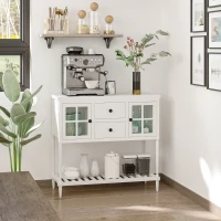 HOMCOM Modern Sideboard Buffet Cabinet, Kitchen Storage Cabinet with 2 Drawers, Bottom Shelf, Glass Doors, White(m-1)
