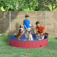 PawHut Folding Dog Pool Portable Pet Kiddie Swimming Pool, Outdoor/Indoor Puppy Bath Tub with Nonslip Bottom for Dogs & Cats,  (Φ63", Red)(m-1)