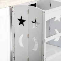 Qaba Kids Step Stool, Foldable Kitchen Helper with Blackboard and Lockable Handrail, for Toddler 3-6 Years Old, Grey(m-10)