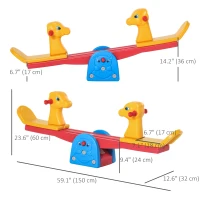 Qaba Kids Seesaw Safe Teeter Totter 2 Seats with Easy-Grip Handles Indoor Outdoor Living Room Playroom Backyard Equipment, for 12-48 Months, Multicolor(m-3)