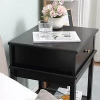 HOMCOM Modern Nightstand, Accent End Side Table with Drawer and Storage Shelf, Bedside Table for Bedroom, Black(m-7)