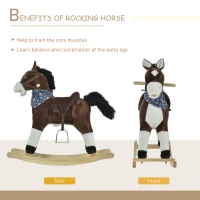 Qaba Kids Plush Ride-On Rocking Horse Toy Cowboy Rocker with Fun Realistic Sounds for Child 3-6 Years Old, Brown(m-5)