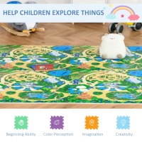 Qaba Kids Foam Puzzle Floor Tiles Baby Toddler Play Mat 36Pcs Anti-slip Crawling Learning with End Border Dinosaur Land Pattern 35SqFt EVA(m-7)