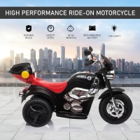 Aosom 6V Kids Electric Motorcycle Ride On Toy Battery Powered with Light Music MP3 3-Wheel Storage Box Ages 18 months - 5 years, Black(m-4)
