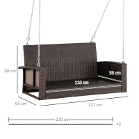 Outsunny 2-Person Patio Porch Swing Chair, Outdoor Rattan Hanging Bench with Cushion & 7.2 ft Steel Chains, Dark Blue(m-3)