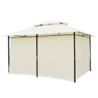 Outsunny 13' x 10' Soft-top Gazebo Patio Steel Canopy Portable Party Event with Double Canopy Roof, Curtains, Cream White(m-9)
