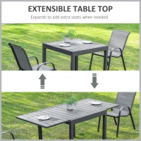 Outsunny Extendable Dining Table Metal Outdoor Slat Table for 4-6 Person Rectangular Lawn Garden Bistro Patio Table with Aluminum Frame, Grey(m-4)
