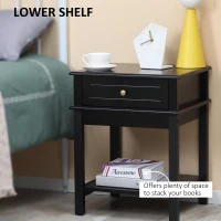 HOMCOM Modern Nightstand, Accent End Side Table with Drawer and Storage Shelf, Bedside Table for Bedroom, Black(m-6)