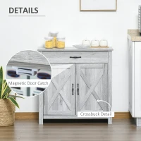 HOMCOM Farmhouse Sideboard Buffet Cabinet, Storage Cabinet with Barn Doors, Grey Grain(m-7)