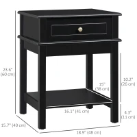 HOMCOM Modern Nightstand, Accent End Side Table with Drawer and Storage Shelf, Bedside Table for Bedroom, Black(m-3)