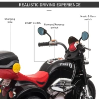 Aosom 6V Kids Electric Motorcycle Ride On Toy Battery Powered with Light Music MP3 3-Wheel Storage Box Ages 18 months - 5 years, Black(m-6)