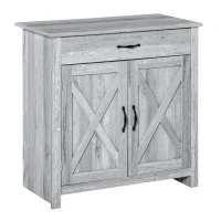 HOMCOM Farmhouse Sideboard Buffet Cabinet, Storage Cabinet with Barn Doors, Grey Grain(m-2)