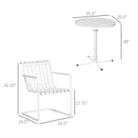 Outsunny 3 Pieces Patio Bistro Set, Metal Frame Garden Coffee Table Set with 2 Chairs & Round Table for Outdoor Yard Porch Poolside Balcony, White(m-3)