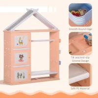 Qaba Kids Toy Organizer and Storage Book Shelf with shelf, Storage Cabinet, Hanger, Storage Board, and Storage Basket, Orange(m-5)