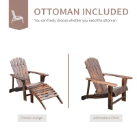 Outsunny Wooden Adirondack Chair with Ottoman, Outdoor Fire Pit Chair, Supports Up to 330 lbs., Rustic Brown(m-4)