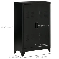 HOMCOM Metal Storage Cabinet, Industrial Sideboard Buffet Cabinet with 2 Louvered Doors, Adjustable Shelves, Black(m-3)