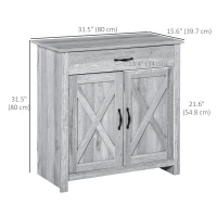 HOMCOM Farmhouse Sideboard Buffet Cabinet, Storage Cabinet with Barn Doors, Grey Grain(m-3)
