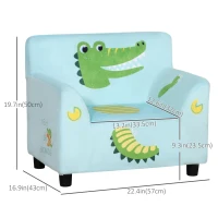 Qaba Kids Sofa, Armrest Chair for Preschool, Toddler Couch for Kids Room, Kindergarten with Cute Animal Print, Super-soft Velvet, Eucalyptus Wood, Light Blue(m-3)