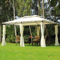 Outsunny 13' x 10' Soft-top Gazebo Patio Steel Canopy Portable Party Event with Double Canopy Roof, Curtains, Cream White
