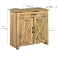 HOMCOM Farmhouse Sideboard Buffet Cabinet, Storage Cabinet with Barn Doors, Distressed Brown(m-3)