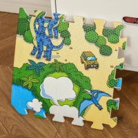 Qaba Kids Foam Puzzle Floor Tiles Baby Toddler Play Mat 36Pcs Anti-slip Crawling Learning with End Border Dinosaur Land Pattern 35SqFt EVA(m-9)