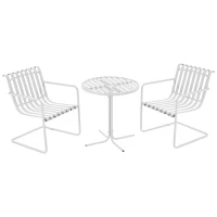 Outsunny 3 Pieces Patio Bistro Set, Metal Frame Garden Coffee Table Set with 2 Chairs & Round Table for Outdoor Yard Porch Poolside Balcony, White(m-2)