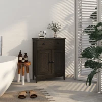 HOMCOM Bathroom Floor Cabinet, Freestanding Storage Cabinet with Drawer and Shaker Doors, Accent Cabinet, Sideboard with Adjustable Shelf, Brown(m-1)