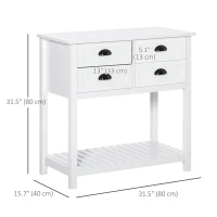 HOMCOM Console Table Sofa Table Sideboard with 4 Drawers & Slatted Shelf for Kitchen, Entryway, White(m-3)