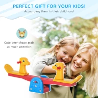 Qaba Kids Seesaw Safe Teeter Totter 2 Seats with Easy-Grip Handles Indoor Outdoor Living Room Playroom Backyard Equipment, for 12-48 Months, Multicolor(m-4)