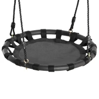 HOMCOM 23.5 Inch Saucer Tree Swing, Outdoor Indoor Swing for Kids with Adjustable Hanging Ropes, Metal Frame, Breathable Mesh, Black(m-2)