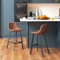 HOMCOM Counter Height Stools Set of 2, Upholstered Kitchen Stool with Back and Steel Legs