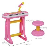 Qaba Kids Toddler Toy Piano Keyboard with Included Sitting Stool, Working Microphone, A Fun Bright Flashlight, Pink(m-3)