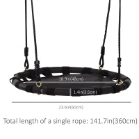 HOMCOM 23.5 Inch Saucer Tree Swing, Outdoor Indoor Swing for Kids with Adjustable Hanging Ropes, Metal Frame, Breathable Mesh, Black(m-3)