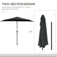 Outsunny 9ft Half Round Umbrella Outdoor Patio Garden Balcony Parasol Window Sun Shade w/ 5 Ribs Black(m-7)