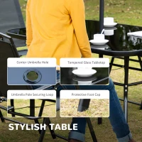 Outsunny 8 Piece Outdoor Dining Set, Patio Furniture Set with Umbrella, 6 Folding Chairs, Rectangle Table and Mesh Seat, Black(m-4)