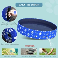 PawHut Folding Dog Pool Portable Pet Kiddie Swimming Pool, Outdoor/Indoor Puppy Bath Tub with Nonslip Bottom for Dogs & Cats,  (Φ63", Blue)(m-4)