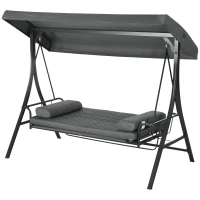 Outsunny 3 Person Porch Swing Bench with Adjustable Canopy, Cushions, Pillows for Porch and Backyard, Dark Grey(m-2)