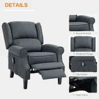 HOMCOM Vibrating Massage Recliner Chair with Heat, Wingback Push Back Reclining Chair for Living Room, Charcoal Gray(m-7)