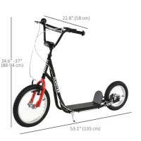 Aosom Youth Kick Scooter with Adjustable Handlebar and 16'' Inflatable Rubber Wheel for Kids and Teens 5+ Year Old, Black(m-3)