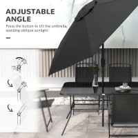 Outsunny 8 Piece Patio Set with Umbrella, 6 Folding Chairs, Rectangle Table, Outdoor Dining Set for 6 with Mesh Seat, Black(m-6)