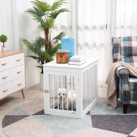 PawHut Wooden Dog Crate Furniture, Puppy Kennel End Table, Decorative Pet House with Front Door, Safety Lock, for Small & Medium Sized Dog, White(m-1)