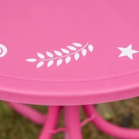 Outsunny Kids Folding Picnic Table and Chair Set Pattern Outdoor Garden Patio Backyard with Removable & Height Adjustable Sun Umbrella Pink(m-8)