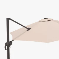 Outsunny 10ft Cantilever Patio Umbrella Offset Parasol with Lights, Cross Base, 360° Rotating for Deck, Beach, Market, Khaki(m-10)