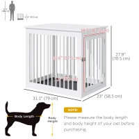 PawHut Wooden Dog Crate Furniture, Puppy Kennel End Table, Decorative Pet House with Front Door, Safety Lock, for Small & Medium Sized Dog, White(m-3)